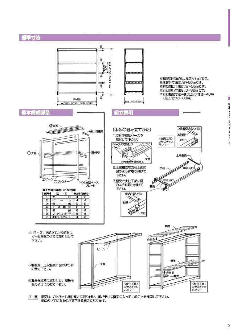 64-9732-51 中軽量ボルトレスラック らくらくラック 単体 H1800×W1800