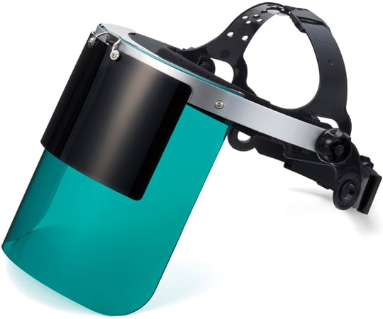 直かぶり型防災面　跳ね上げ式前面シールド付き