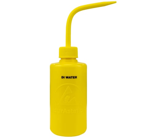 ウォッシュボトル　黄　静電気防止　低密度ポリエチレン　240cc　"DI　WATER"の印刷