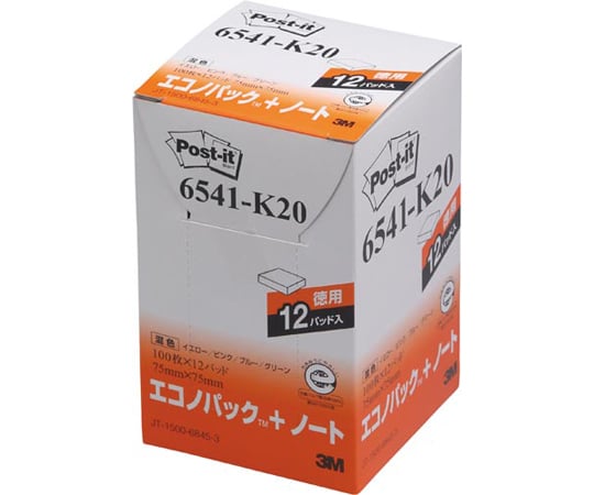 65-0381-90 ポストイット 再生紙ノート 75×75 混色12冊 6541-K20