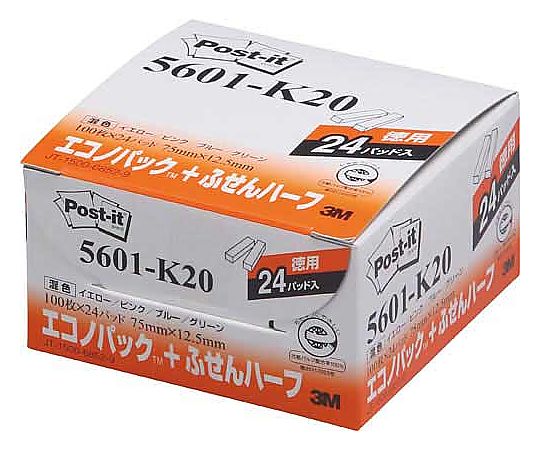 ポストイット 再生紙ふせん75×12.5混色24冊 5601-K20｜アズキッチン