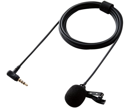 クリップ付きピンマイク　ウインドジャマー付　4極φ3.5mm　変換ケーブル付　収納ポーチ付　1.8m　ブラック
