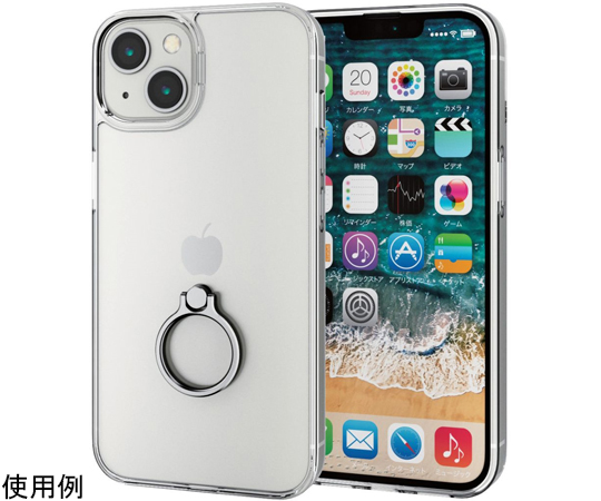 iPhone 13用ハイブリッドケース リング付き シルバー
