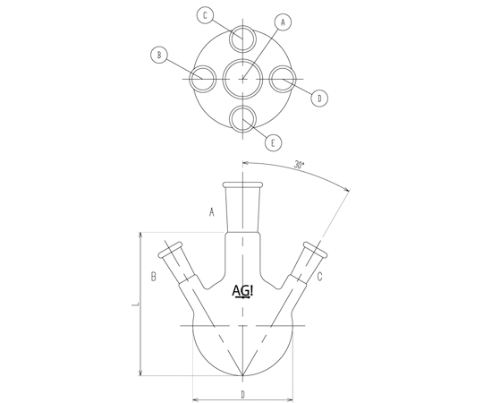 五ツ口フラスコ　2,000mL　34/45・24/40　3114-2-6L4L