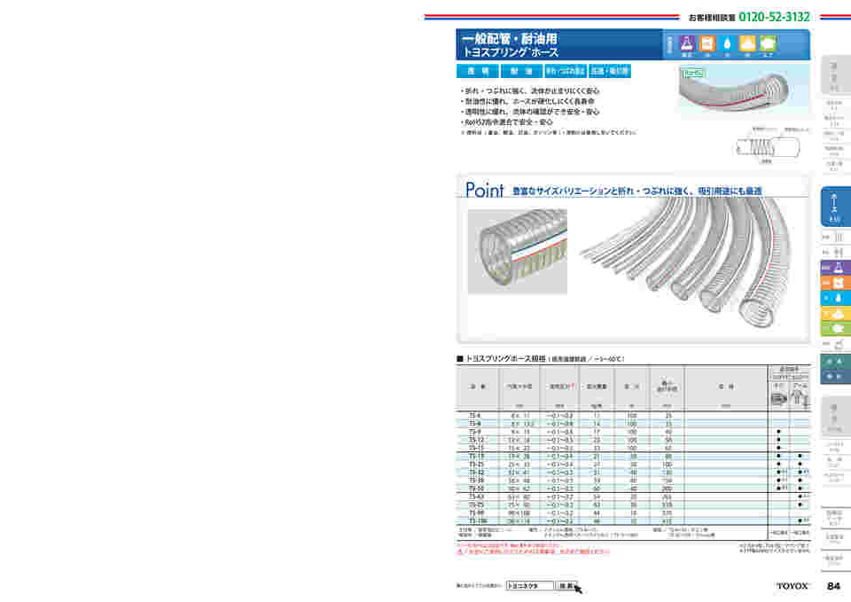 トヨックス トヨスプリングホース 長さ20m 内径15mm TS-15-20 (1巻) 品番：TS-15-20 トヨックス トヨスプリングホース 長さ20m 内径15mm TS-15-20 1巻
