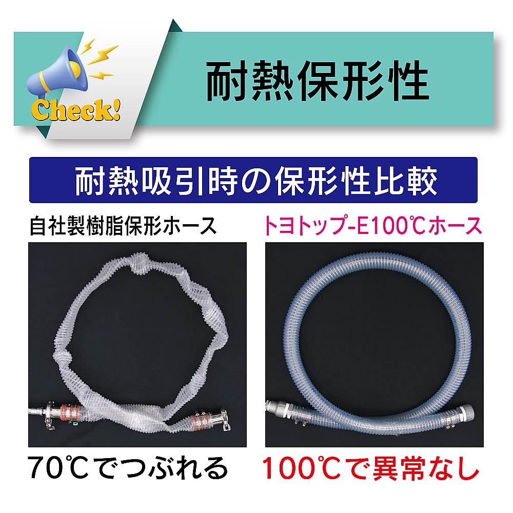 プラスチック粉粒体搬送・耐熱・帯電防止・耐摩耗用耐圧ホース　トヨトップ-E100℃ホース　内径32mm×外径44.6mm　長さ4m　 TPE100C-32-4｜アズキッチン【アズワン】