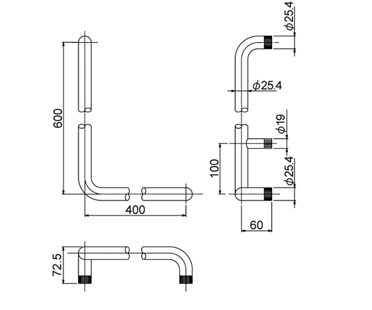 65-1671-60 ニギリバーL型Lタイプ 六角タッピングネジ6mm付 Φ25.4×L600