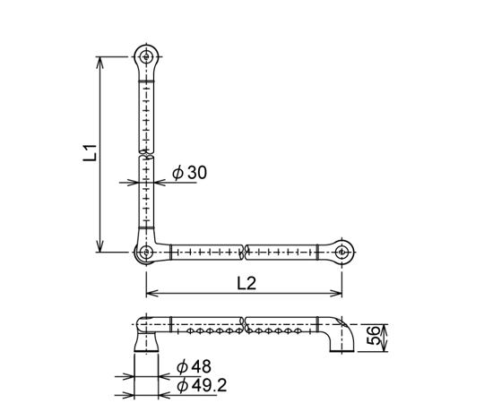 65-1673-45 ニギリバーL型 六角タッピングネジ6mm付 Φ30×L600×L600