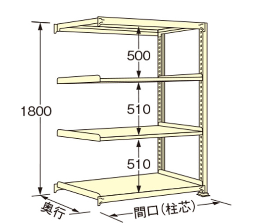 65-1718-45 中量ラック アイボリー 4段 単体 荷重200kg/段 1800×1790