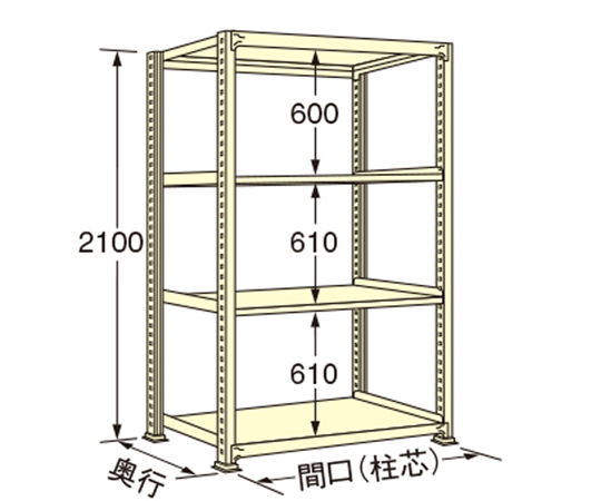 65-1722-10 中量ラック アイボリー 4段 連結 荷重200kg/段 2100×1790