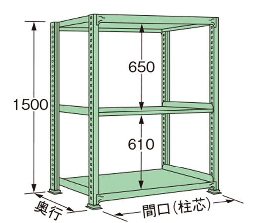 中量ラック 耐荷重500kgタイプ 連結 間口1500×奥行600×高さ2100mm 4段