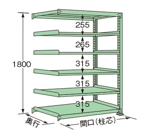 中量ラック グリーン 5段 連結 荷重250kg/段 2100×1790×450mm 扶桑金属工業 ML2118M05R (65-1740-30) 中量ラック グリーン 5段 連結 荷重250kg&frasl;段 1800×1190×900mm 扶桑