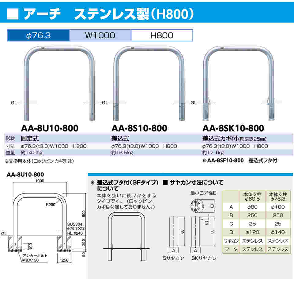 限定数のみ！ サンポール アーチ ステンレス製（H800） AA-8S10-800