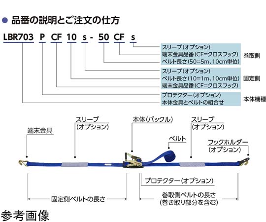 65-1862-45 ラッシングベルト クロスフック 荷重800kgf LBR804 CF10-50CF-