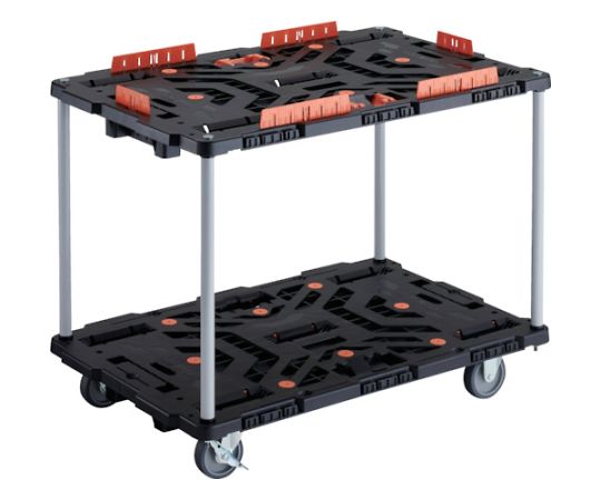 連結式樹脂製2段台車 ビートル 900X600 自在3輪 内2輪ストッパー付 コボレ止めセット とめたろう付 ハンドルなし　BT920KJ3S2-E100T