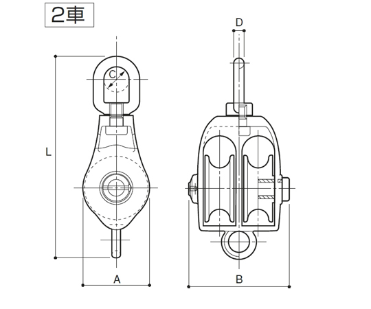 65-2081-93 KIブロック ベケ付 2車 50mm ステンレス製 滑車 KI-50W