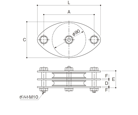 65-2086-66 固定ブロック ヨコ型2車90mm 鉄（ユニクロ） 使用軸受