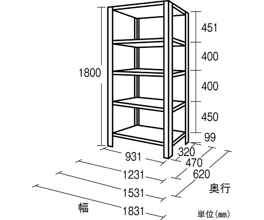 1795x620x1800mm/200kg/５段 スチール棚　EA976AE-180CC