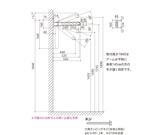 ホスクリーン 窓枠用 屋外物干し金物 ステンカラー 2本入　RK-55-ST