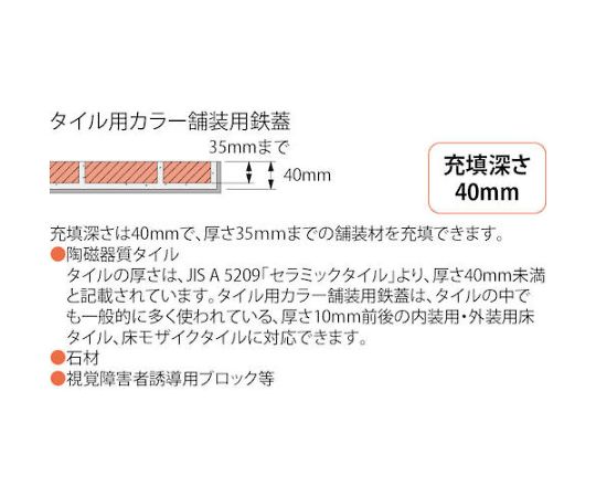 カラ-舗装用鉄蓋（化粧用鉄蓋） 簡易密閉形 ステンレス目地 タイル用 充填深さ40mm　MKSS-2-3545-HANDORUTSUKI