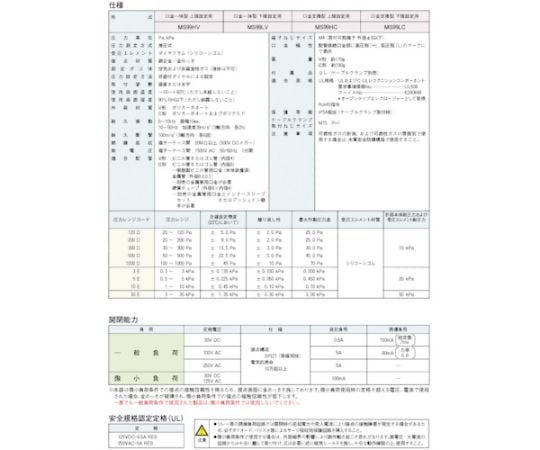 差圧計 微差圧スイッチ スイッチ 計測範囲20～120Pa　MS99HC120DV