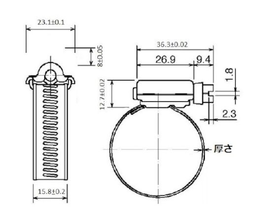 ホースバンド15.8×Φ105mm 1箱（10個入）　TA16-105