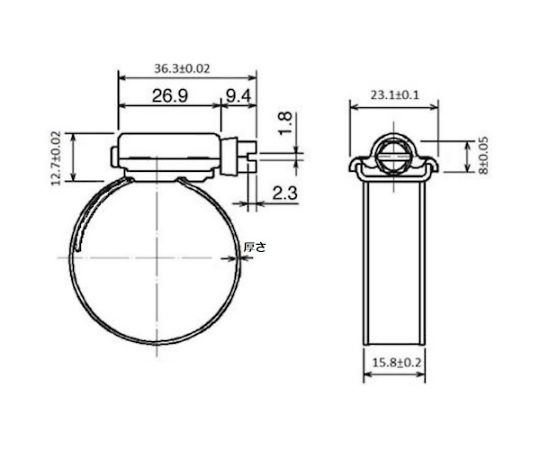 ホースバンド15.8×Φ155mm 1箱（10個入）　TE16-155