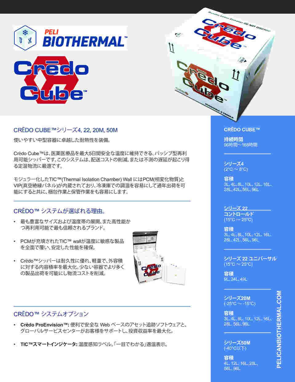 出産祝い Peli Packaging BioThermal 定温輸送容器 クレドキューブ 冷蔵 CMI 4度帯 Thermal Crdo  Cube S4 4L 96H 1個 CR04A4496-WT