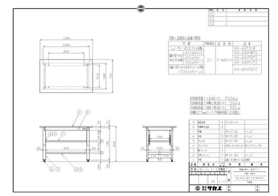 65-3377-31 軽量作業台（KH/350kg/抗菌・抗ウイルスポリ天板/H800/中棚