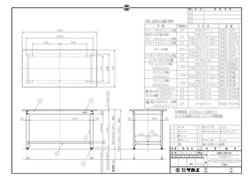 65-3378-16 軽量高さ調整作業台（TKK8/200kg/抗菌・抗ウイルスポリ天板