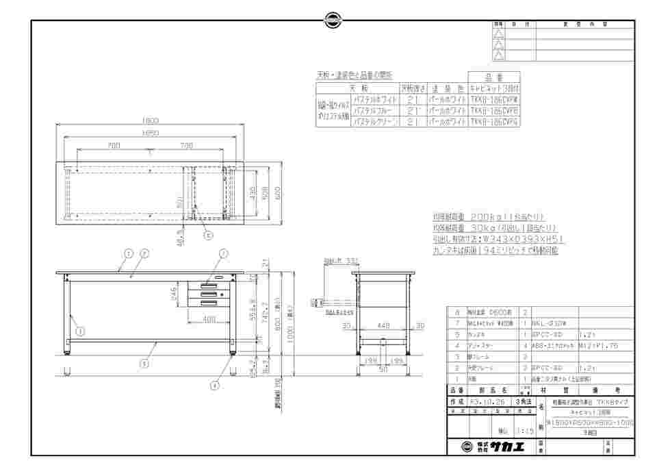 65-3378-17 軽量高さ調整作業台（TKK8/200kg/抗菌・抗ウイルスポリ天板