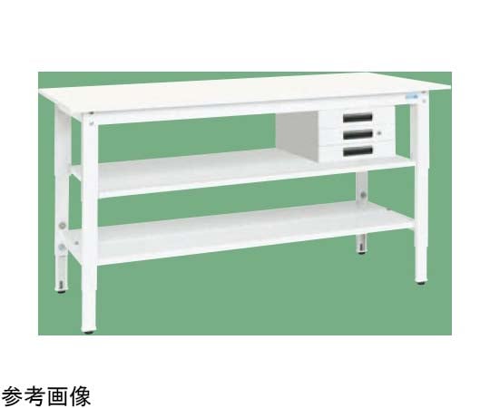 軽量高さ調整作業台（TKK8/200kg/抗菌・抗ウイルスポリ天板/H800～1000/中棚引出付）900×600×800～1000mm パールホワイト　TKK8-096CVPWT2