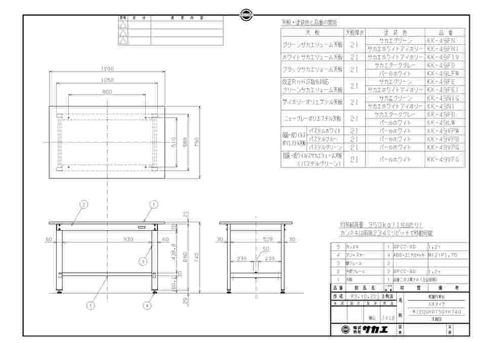 65-3379-84 軽量作業台（KK/350kg/抗菌・抗ウイルスサカエリューム天板