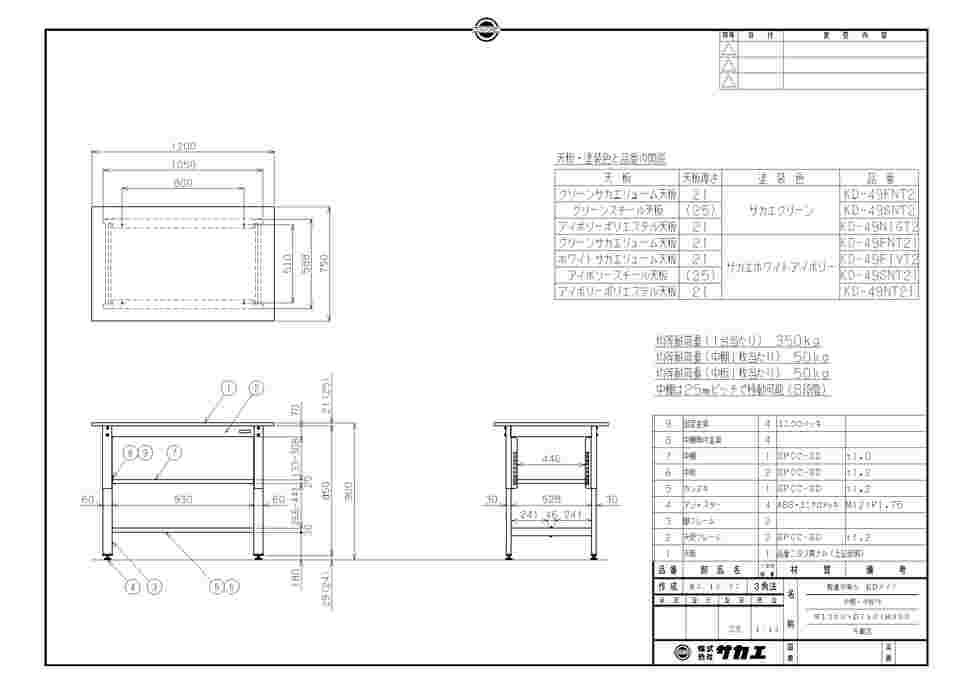 65-3381-86 軽量立作業台（KD/350kg/サカエリューム天板/H900/中板中棚