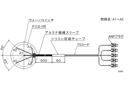 65-3531-56 熱電対付きシリコンウェーハ AWシリーズ 0～500℃ 絶縁被覆