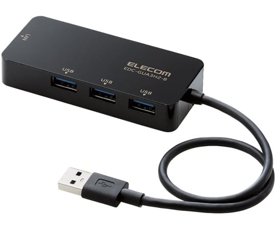 有線LANアダプタ Giga対応 USB3.0 Type-A USBハブ付 ブラック　EDC-GUA3H2-B