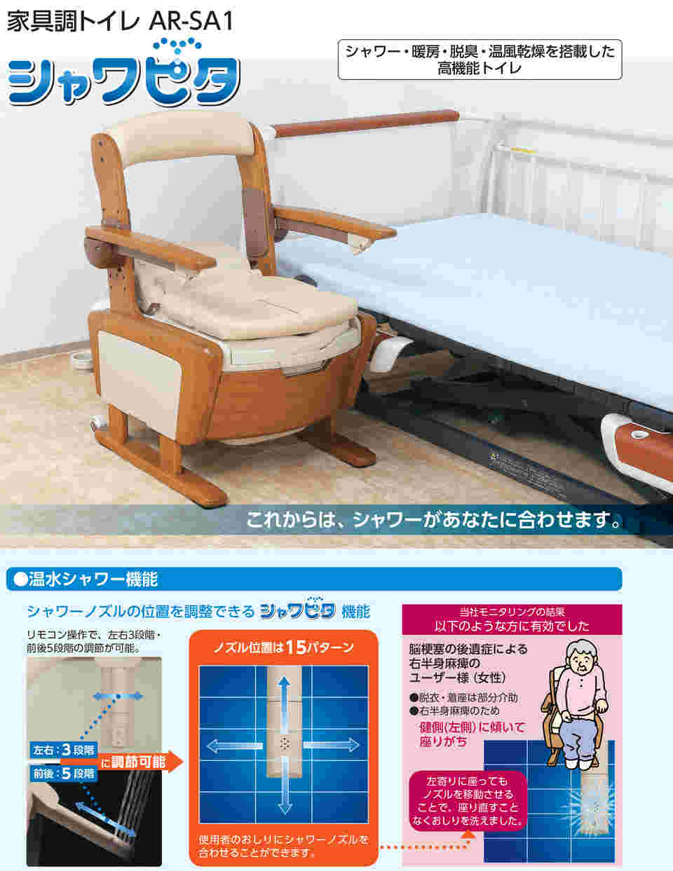 種類おむつパンツウォシュレット付きポータブル！家具調トイレAR-SA1