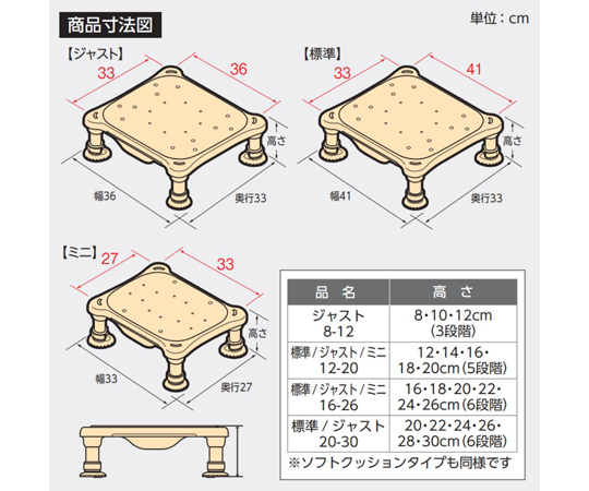 65-5678-16 軽量浴槽台ジャストソフト16-26 レッド 536-565 【AXEL