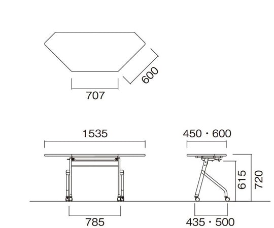 65-8826-97 ミーティングテーブル コーナータイプ/パネルなし ホワイト 1535×600×720mm HFL-60R-WH 【AXEL】  アズワン