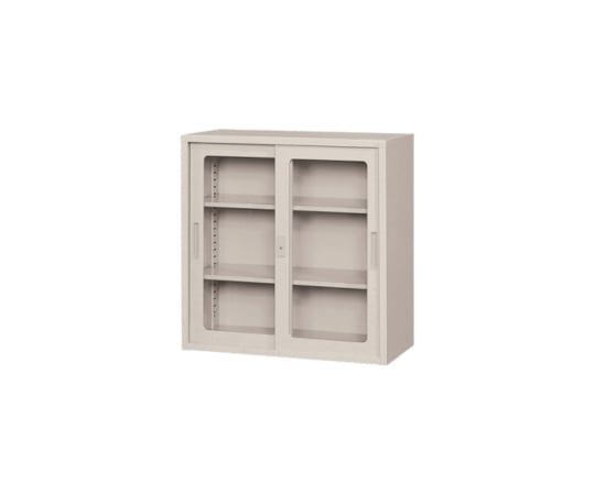 65-8890-25 書庫 D400mm ニューグレー ガラス引違い H880mm