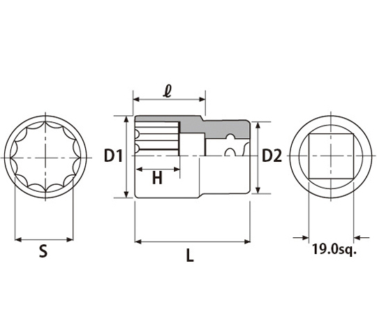 65-9039-19 19.0SQソケット十二角 1.7/16（S/inch） B6-1-7/16W 【AXEL