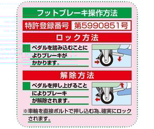 ツーリングワゴン パールワゴン フットブレーキ付600mm グリーン ゴム 40棚1段　CSP-21RBRC