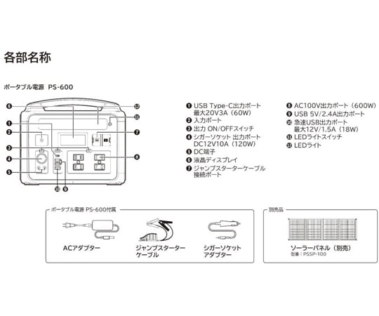 ポータブル電源 600W　PS-600