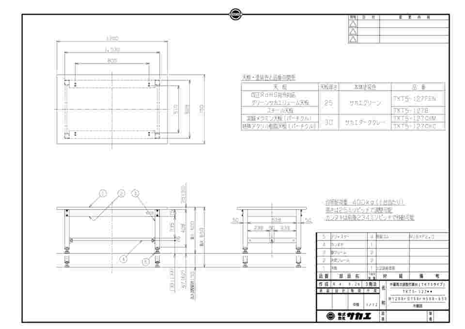 65-9552-93 中量高さ調整作業台（TKT5/耐荷重400kg/スチール天板