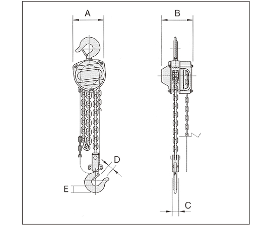 チェーンホイスト 定格荷重（ton）：1.0 標準揚程（m）：2.5 手引力（kg）：28　OCH-10