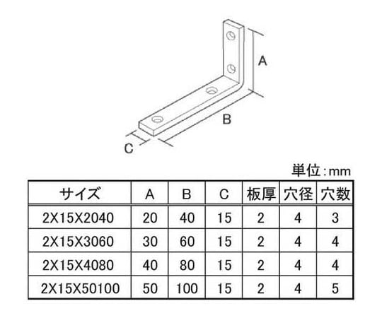 65-9693-22 ステンレス 特厚不等辺金折 2×15×2040 3個入 【AXEL