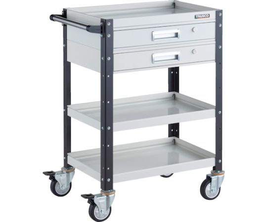 65-9803-27 バーディワゴン 600X400 引出2段付 ウレタン車輪 ホワイト