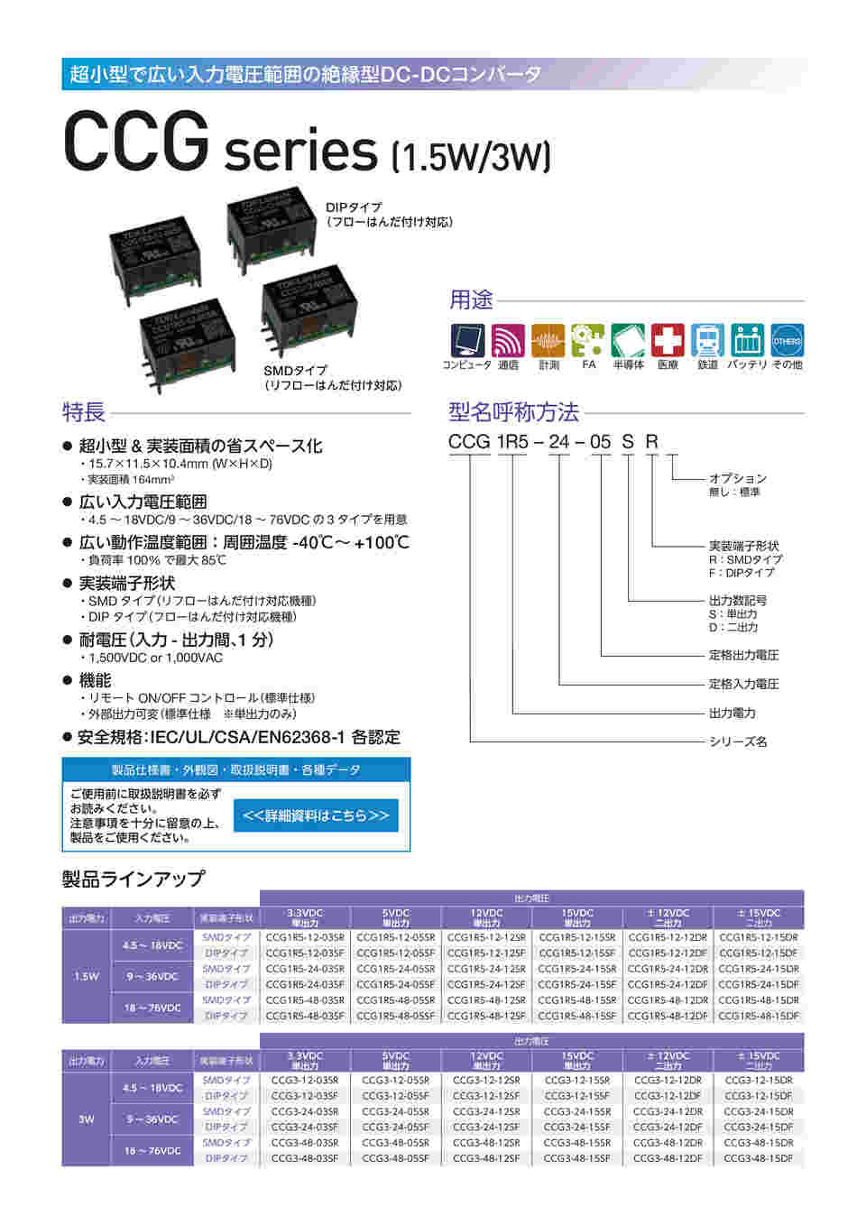 67-0434-31 オンボード型DC-DCコンバータ（12V/0.25A） CCG3-48-12SF 【AXEL】 アズワン