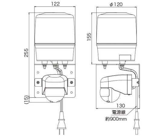 67-2186-19 センサー付LED回転灯φ120 ニコトーチ・120（赤） AC100V 人