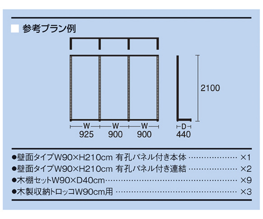 67-2189-13 SF壁面有孔パネルタイプ W90×H210 ブラック 3連結セット 61